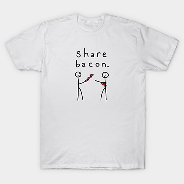 Stick Figures Share BACON T-Shirt by CrazilykukuDesigns